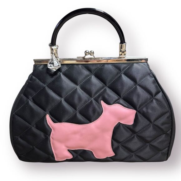 My Flat In London Vintage Quilted Nylon Handbag Jan Haedrich Pink Scotty Dog - Picture 2 of 10
